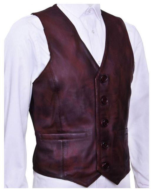 Infinity Leather Purple Tan Waistcoat for men