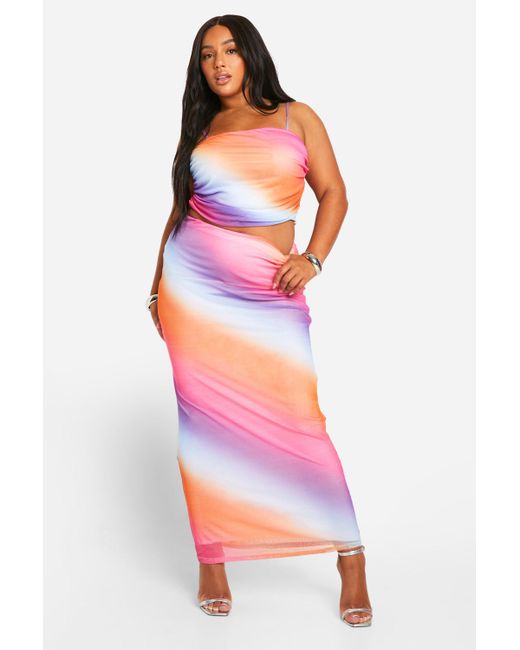 Boohoo Pink Plus Mesh Ombre Print Top