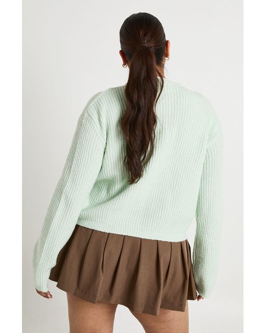 Boohoo Green Plus Rib Button Down Knit Cardigan