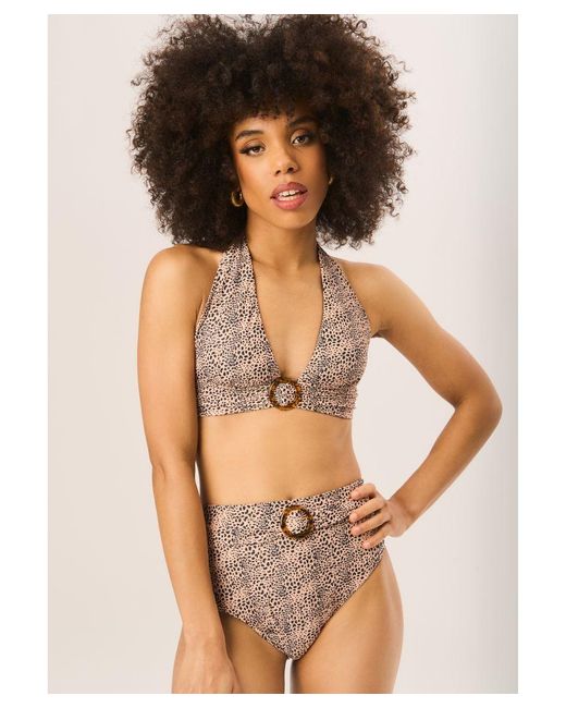 Gini London Brown Animal High Waisted Bottoms With Ring Belt