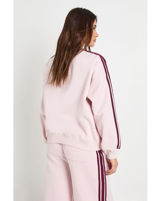 Boohoo Pink Side Stripe Funnel Neck Zip Through Sweatshirt