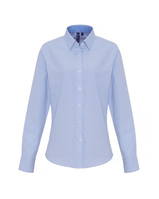 PREMIER Blue Ladies Cotton Rich Oxford Stripe Blouse /Light)