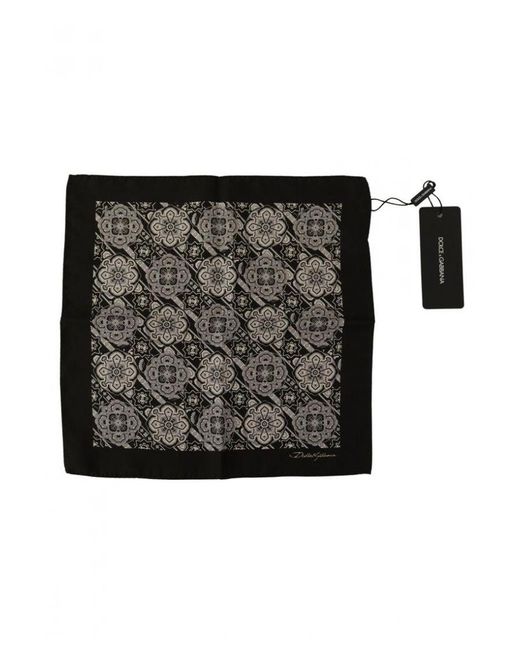 Dolce & Gabbana Black Patterned Dg Printed Square Handkerchief Scarf Silk for men
