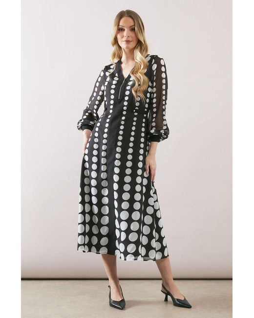 Wallis White Zip Front Spot Border Midi Dress