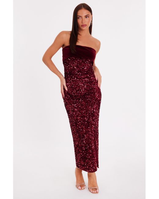 Quiz Red Strapless Sequin Midaxi Dress