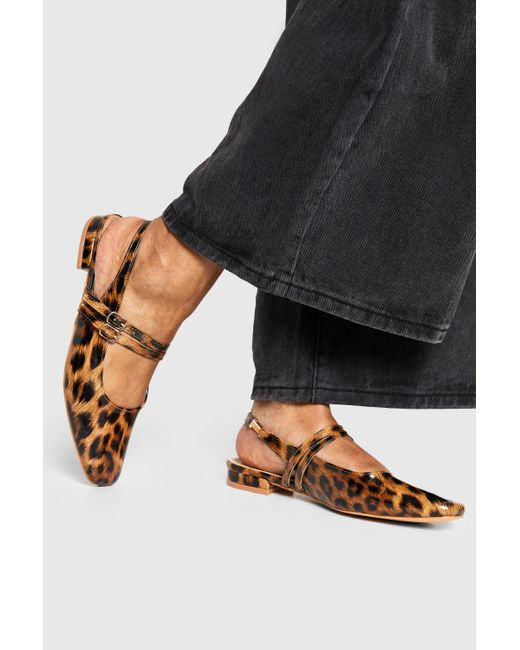 Boohoo Black Wide Fit Leopard Patent Double Strap Mary Jane Ballets