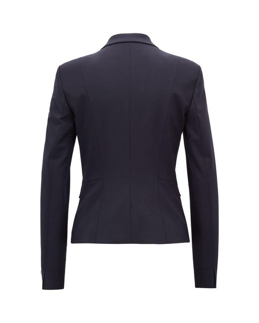 Boss Blue Jaru Solid Patterned Lapel Collared Blazer