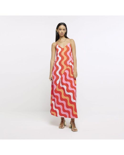 River Island White Slip Maxi Dress Geometric Print