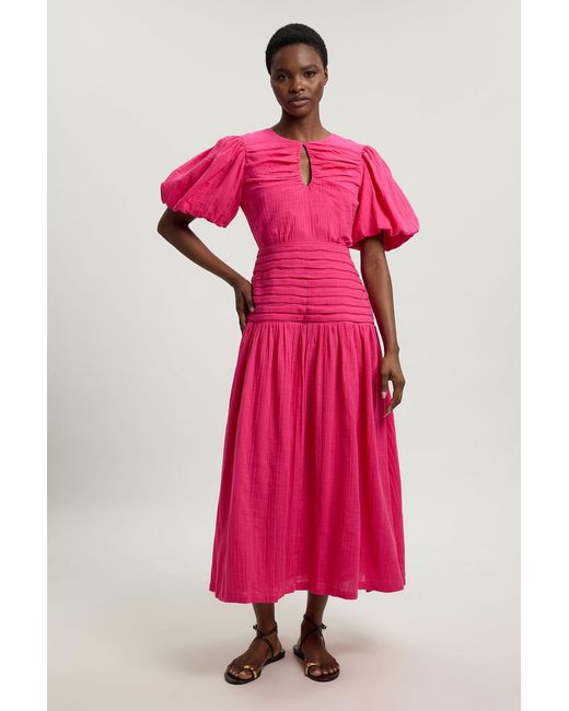 Karen Millen Pink Double Cloth Balloon Sleeve Midi Dress