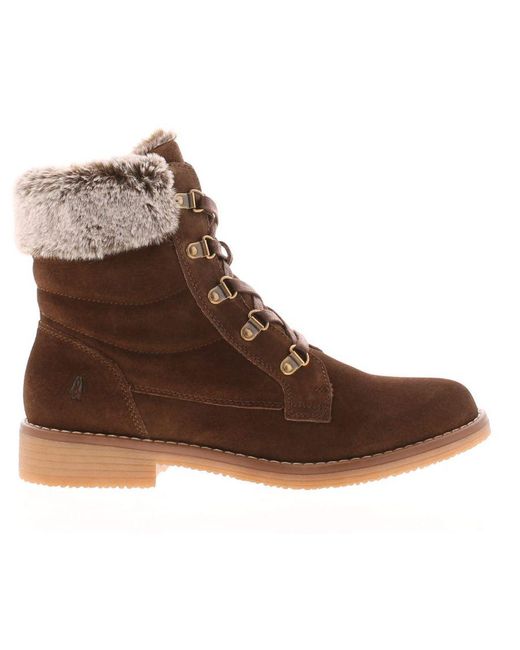 Hush Puppies Brown Ankle Boots Florence Suede Leather Zip And Lace