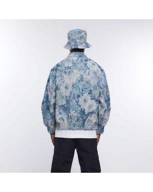 River Island Jacket Blue Regular Fit Floral Harrington for Men
