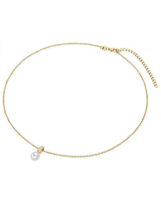 Valero Pearls Metallic Necklace With Pendant Sterling Freshwater Cultured Pearl Zirconia