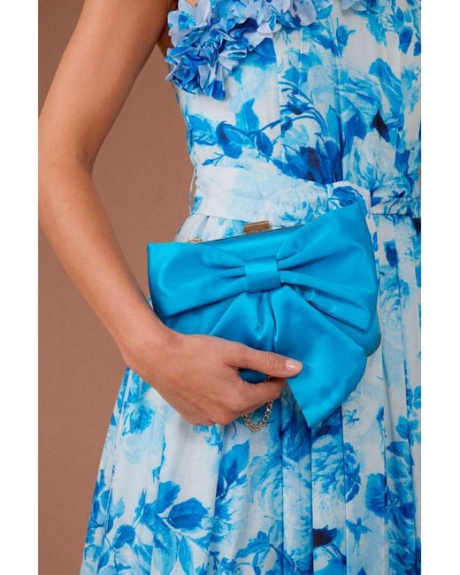 Oasis Blue Azalea Satin Bow Detail Clutch Bag