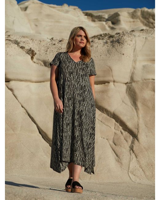 Live Unlimited Natural Mono Spot Print Jersey V-Neck Midaxi Dress