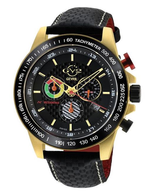 Gv2 Black 9922 Scuderia Swiss Quartz Multifunction Chrono Leather Watch for men
