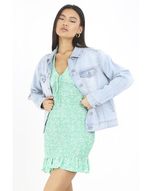 Brave Soul Blue Light 'Blooms' Western Style Denim Jacket
