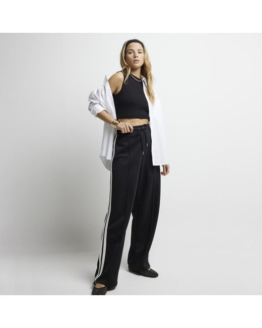 River Island White Joggers Side Stripe Wide Leg