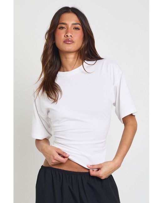 Boohoo White Short Sleeve Cinched Waist T-Shirt