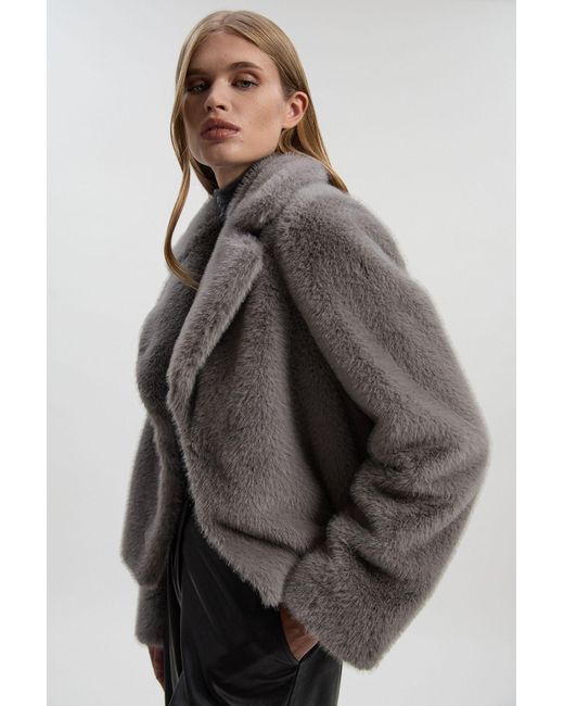 Karen Millen Gray Faux Fur Cropped Jacket