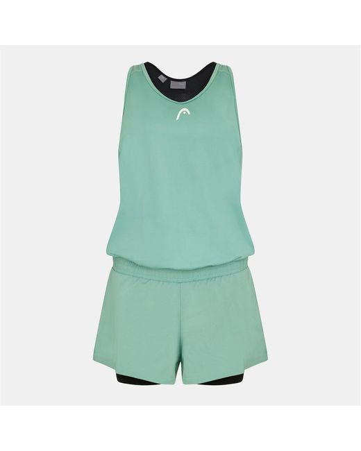 Head Green Crew Neck Solid Patterned Sleeveless Playsuit Romper