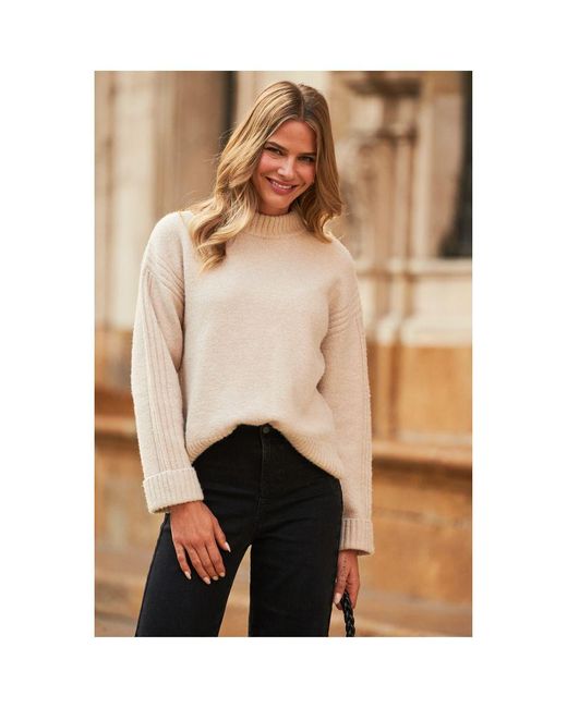 Sosandar Natural Metallic Turtleneck Cable Detail Jumper