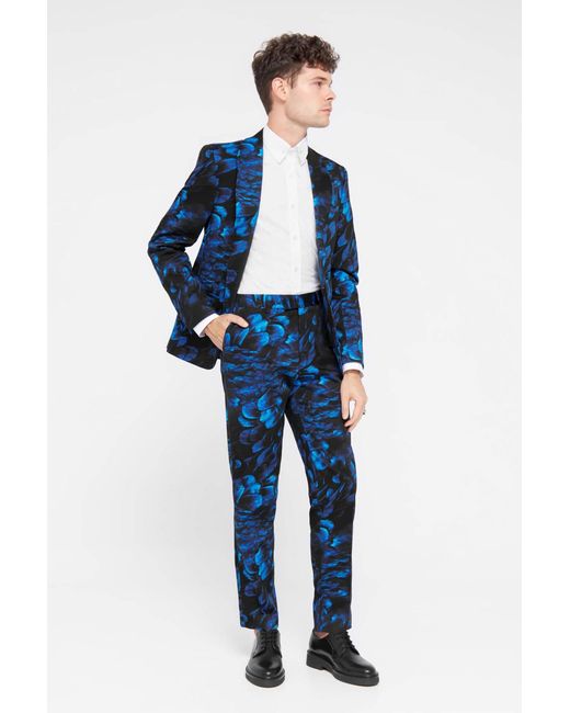Twisted Tailor Blue Heron Slim Fit Floral Cotton Trousers for men