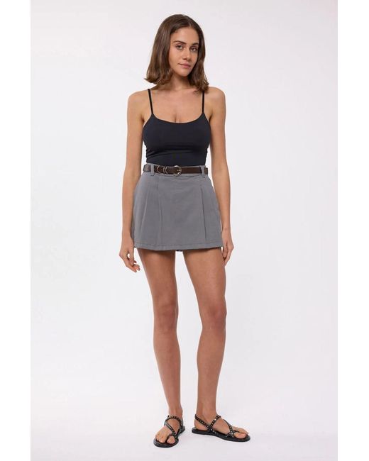 Hiccup Gray High-Waist Mini Pleated Cotton Skort With Belt
