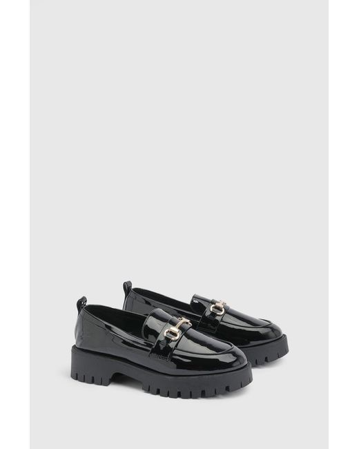 Boohoo Black Patent Chunky T Bar Loafers
