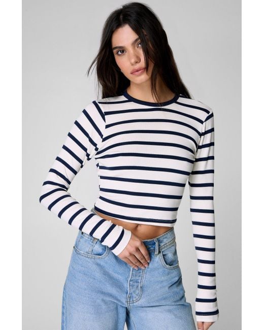 Nasty Gal Blue Striped Long Sleeve Top