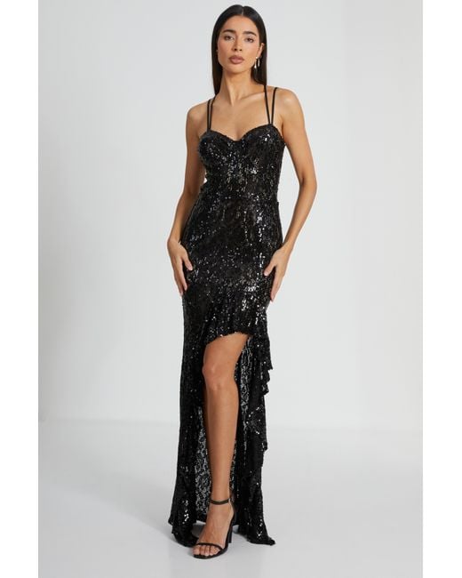 Quiz Black Sequin Lace Fishtail Maxi Dress