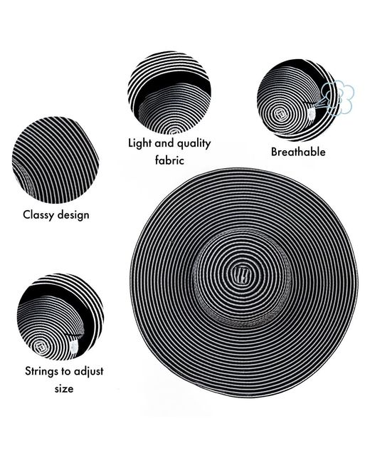 Woodland Leathers Black Ladies Extra Wide Brim Striped Sun Hat Foldable Summer Beach Hat