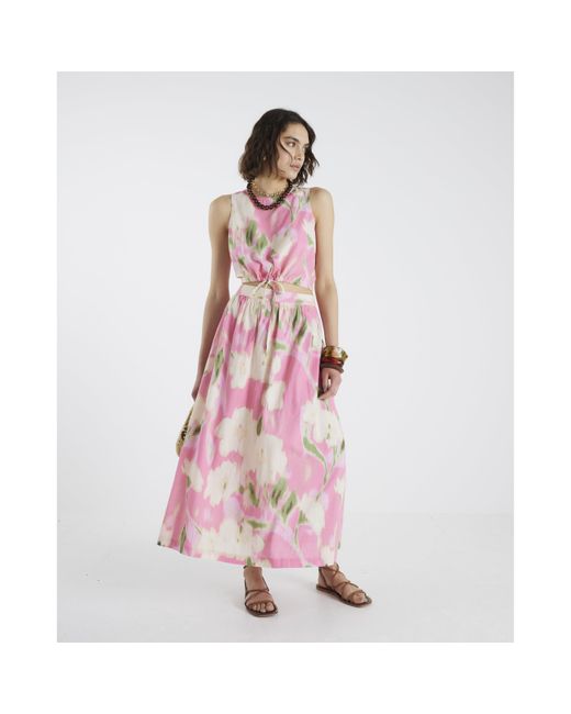 River Island Pink Midi Skirt Floral Print Cotton