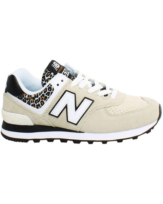 New Balance White 574 Leopard Trainers