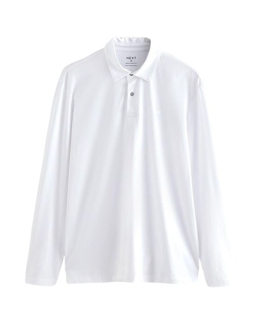 Secret Label White Cotton Rich Long Sleeve Polo Shirt for men
