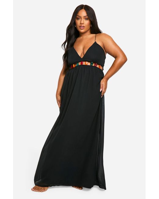 Boohoo Black Plus Beaded Beach Maxi Dress