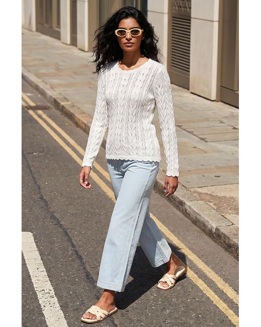 Roman White Scallop Trim Cable Knit Jumper