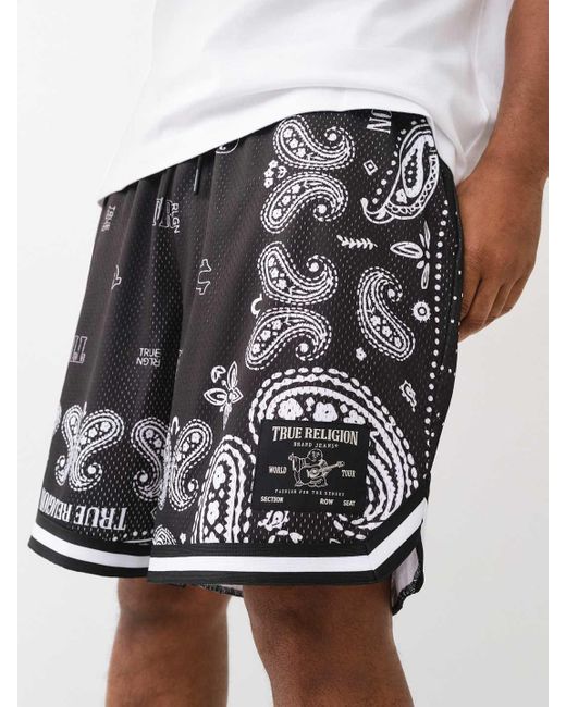 True Religion Black Bandana Sublimation Shorts for men