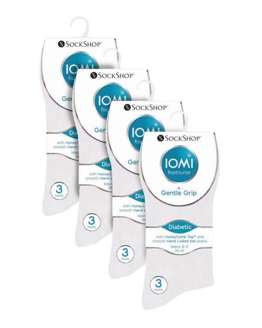 IOMI White 12 Pair Multipack Gentle Grip Top Diabetic Socks for men