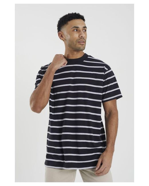 Brave Soul Blue 'Gannon' Cotton Oversized Stripe T-Shirt for men