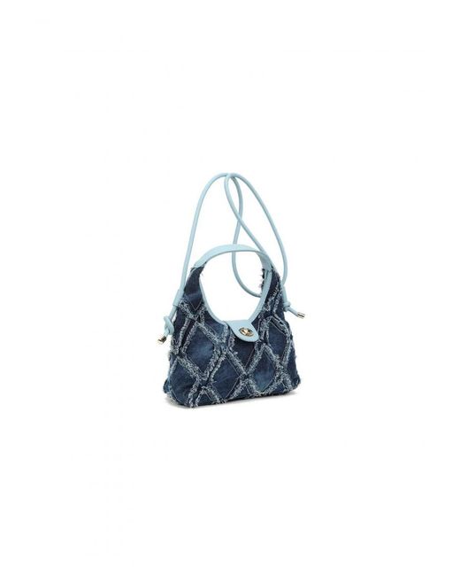 Where's That From Blue 'Scuba' Top Handle Bag With Rectangular Fringe Stitched Detail