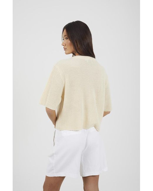 Brave Soul White Short Sleeve Crew Neck Fisherman Knit Cardigan