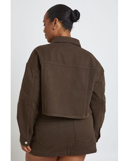 Boohoo Brown Plus Cropped Denim Jacket