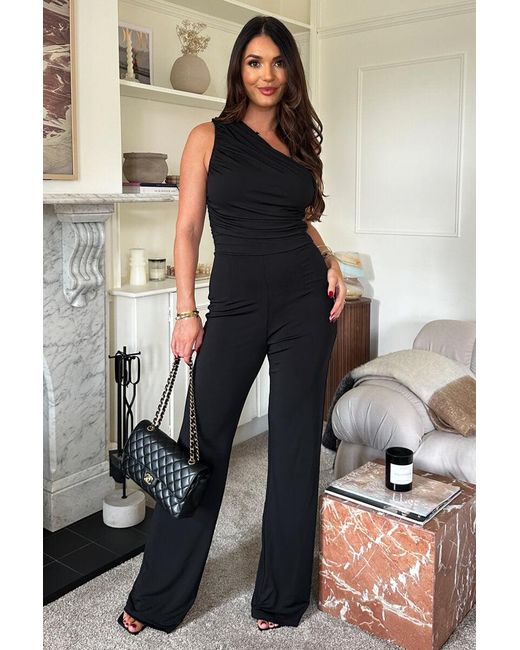 AX Paris Black One Shoulder Ruched Top Slinky Jumpsuit