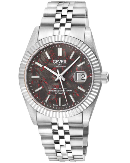 Gevril Gray Automatic West Village 316L Stainless Steel Case, Carbon Dial, Bracelet