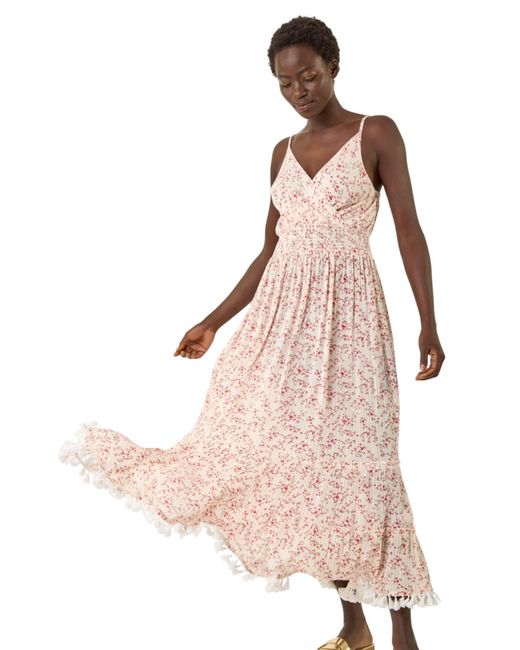 Roman Pink Ditsy Floral Print V-Neck Maxi Dress