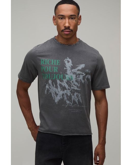 BoohooMAN Gray Regular Boxy Grunge Print Vintage Washed T-Shirt for men