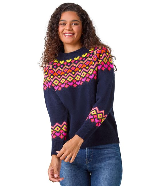 Roman Blue Heart Print Crew Neck Knit Jumper