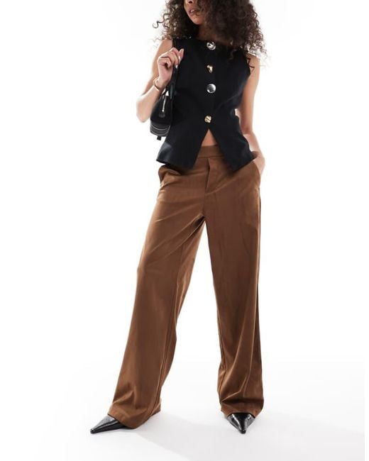 Object Brown Premium Faux Suede Wide Leg Trousers