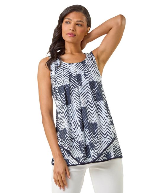 Roman Blue Mono Print Hanky Hem Top