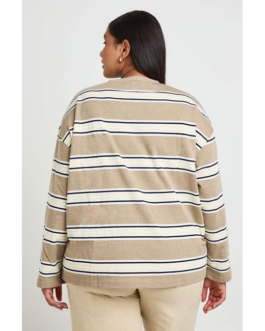 Boohoo Natural Plus Stripe Oversized Long Sleeve Top
